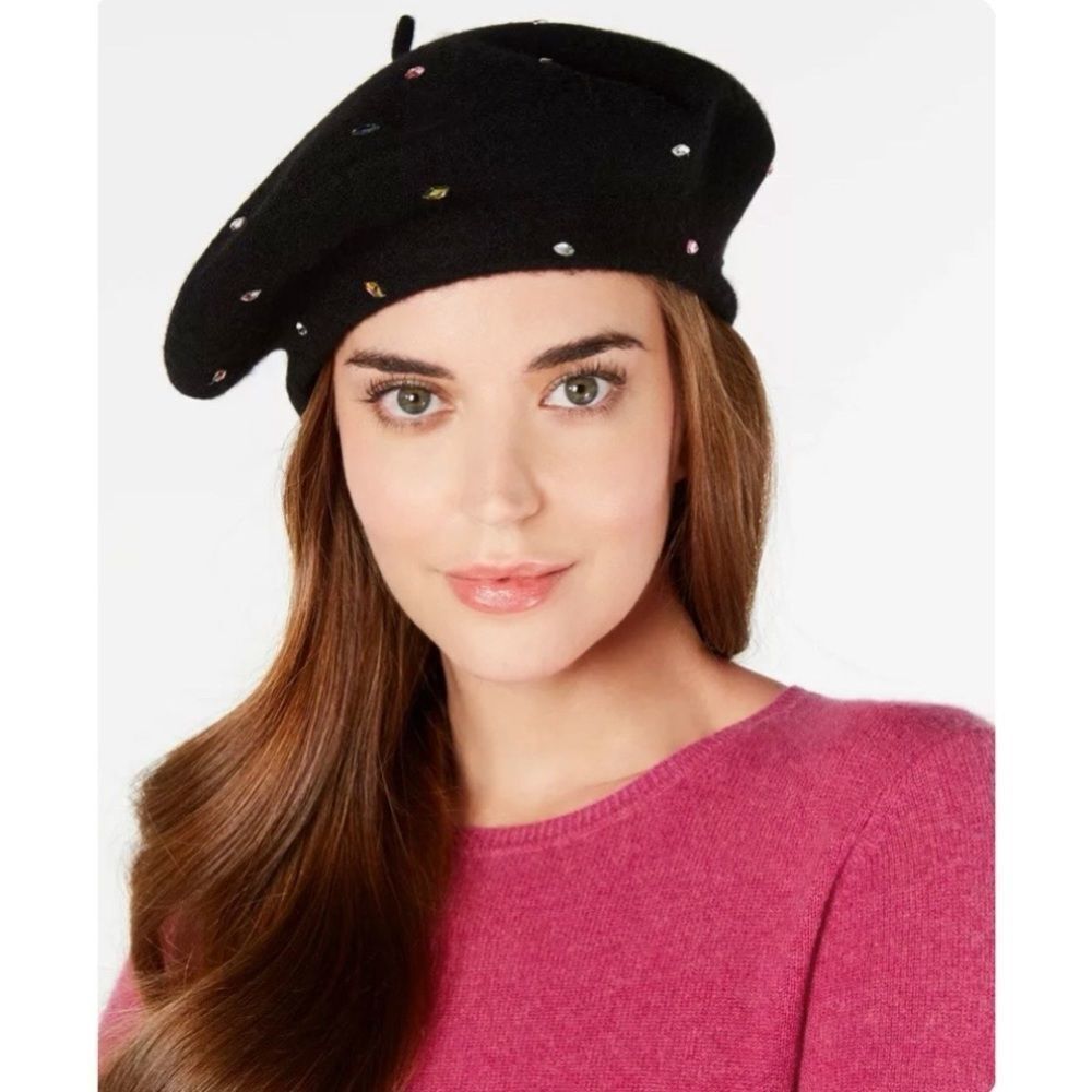INC Classic Wool Beret Embellished with Multi-Colored Crystal Accents - MSRP $38 - Picture 3 of 6